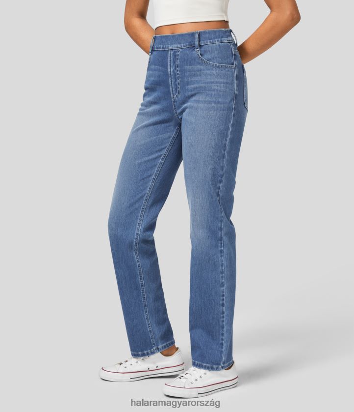 ruházat Halara varázslatos magas derekú, több zsebes egyenes szárú mosott, rugalmas kötött alkalmi farmernadrág kék lucfenyő farmer nők 8FPF801327