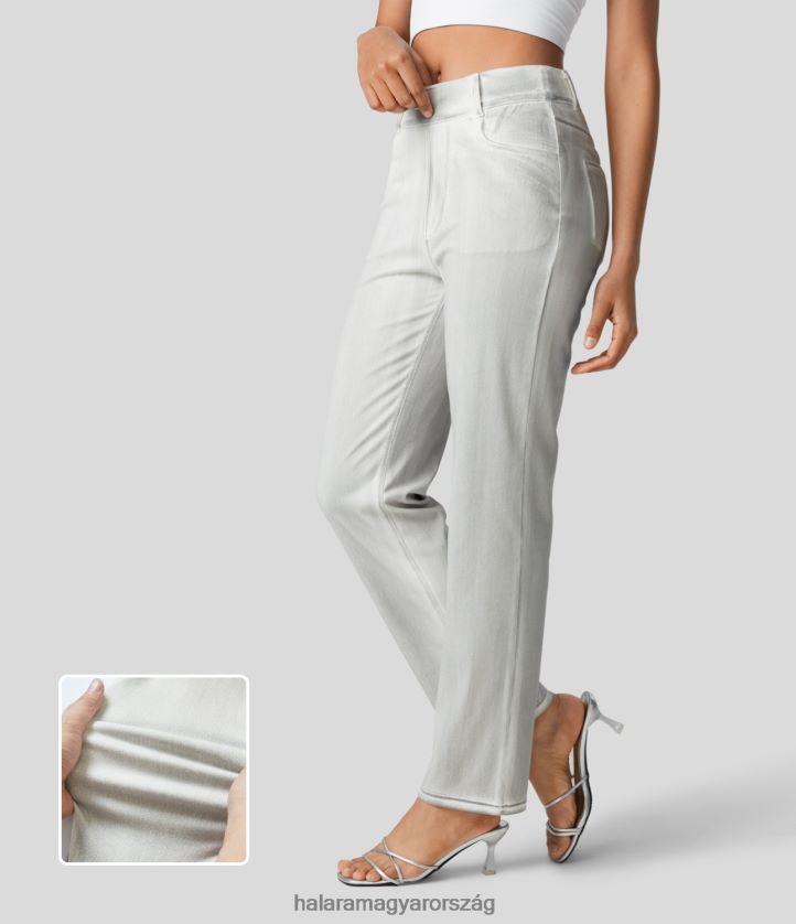 ruházat Halara varázslatos magas derekú, több zsebes egyenes szárú, rugalmas kötött alkalmi farmernadrág piszkos fehér farmer nők 8FPF801354