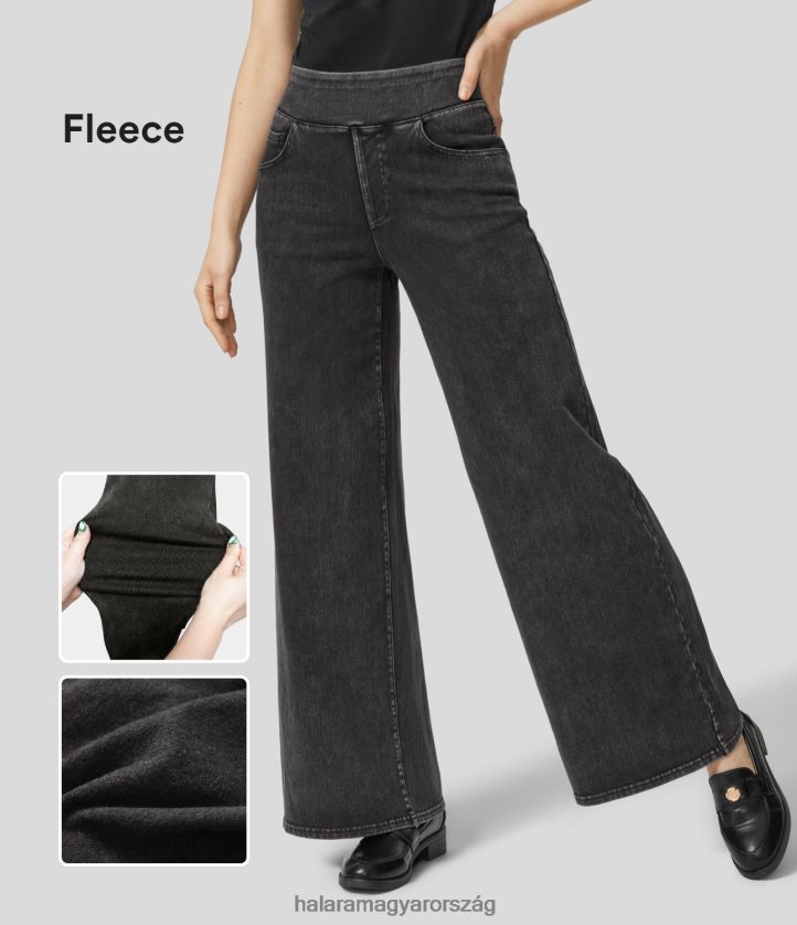 ruházat Halara varázslatos magas derekú, több zsebes egyenes szárú, rugalmas kötött alkalmi polár farmernadrág mosott farmerfekete nők 8FPF801398