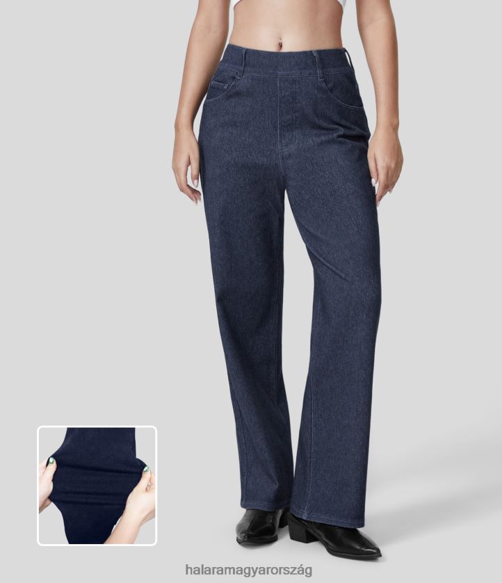 ruházat Halara varázslatos magas derekú, több zsebes egyenes szárú, rugalmas kötött munkás boyfriend farmernadrág farmer indigó nők 8FPF80416