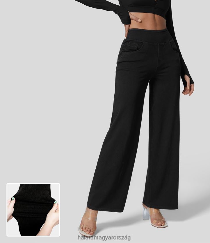 ruházat Halara varázslatos magas derekú, több zsebes egyenes szárú, rugalmas kötött munkafarmer fekete farmer nők 8FPF80396