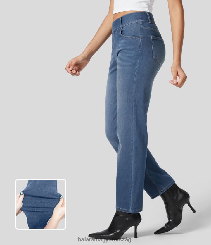 ruházat Halara varázslatos magas derekú, több zsebes egyenes szárú, rugalmas kötött munkafarmer kék ég farmer nők 8FPF80398