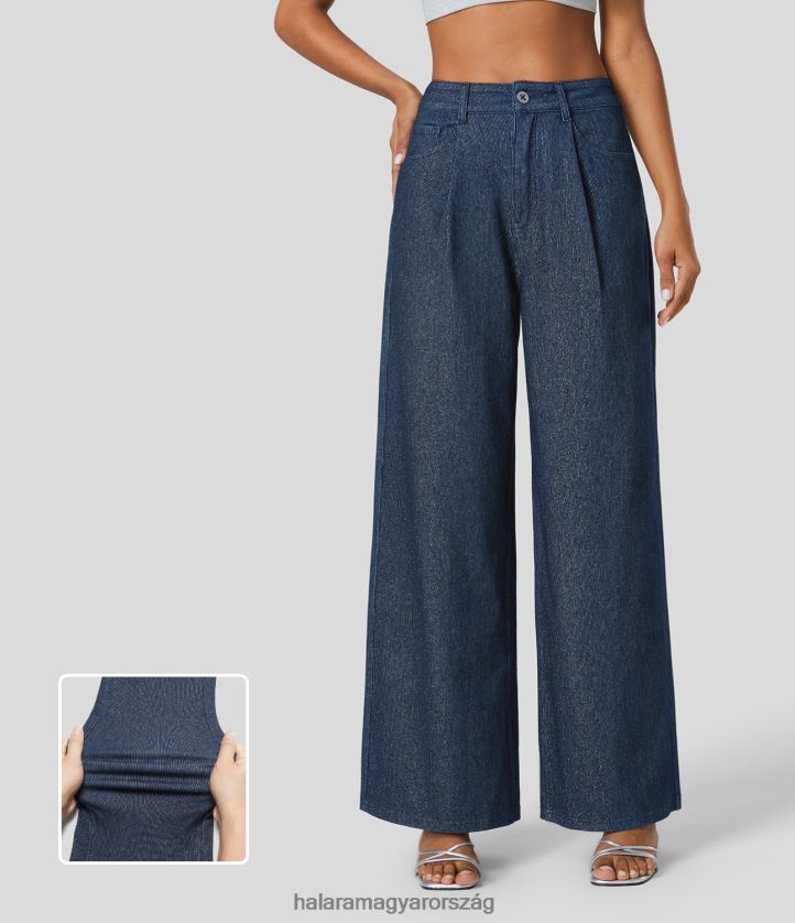 ruházat Halara varázslatos magas derekú, több zsebes ezüst fényű, rugalmas kötött alkalmi széles szárú farmer sötétkék ezüst farmer nők 8FPF801378