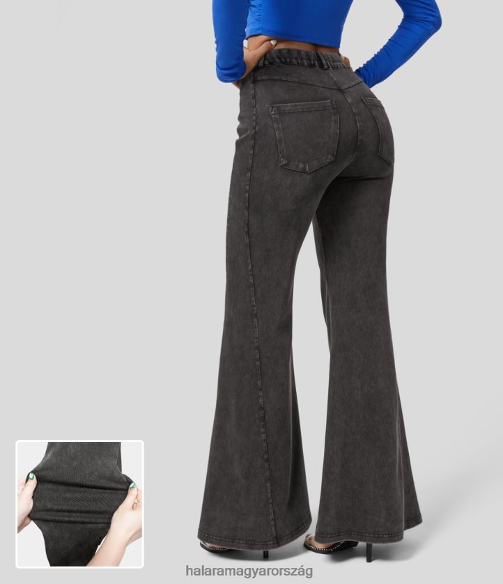 ruházat Halara varázslatos, magas derekú, több zsebes mosott, rugalmas kötött alkalmi szuper kiszélesedő farmernadrág eredeti nők 8FPF80329