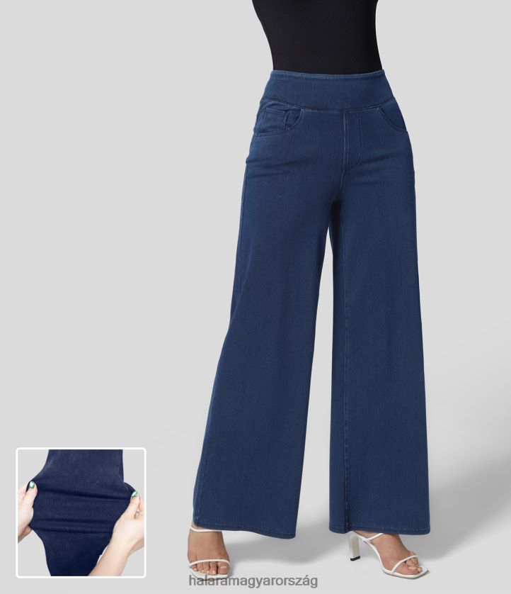 ruházat Halara varázslatos magas derekú, több zsebes széles szárú, bő, rugalmas kötött munkafarmer mosott farmer sötétkék nők 8FPF80109