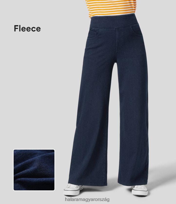 ruházat Halara varázslatos magas derekú, több zsebes széles szárú, rugalmas kötött alkalmi polár farmernadrág kék farmer nők 8FPF801353