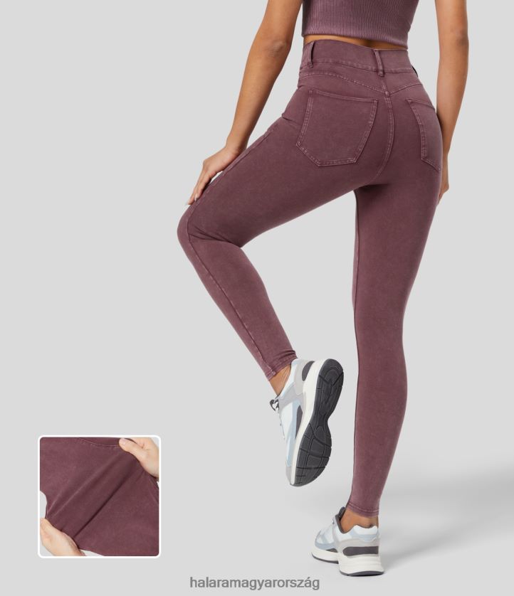 ruházat Halara varázslatos magas derekú, több zsebes vékony mosott színes, rugalmas kötött alkalmi farmernadrág sötétvörös farmer nők 8FPF801347