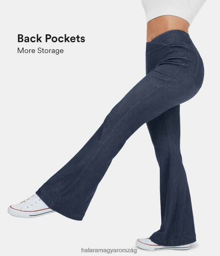 ruházat Halara varázslatos, magas derekú, átlós hátsó zsebes, rugalmas kötött alkalmi, lobogós farmernadrág mosott farmer sötétkék nők 8FPF801335