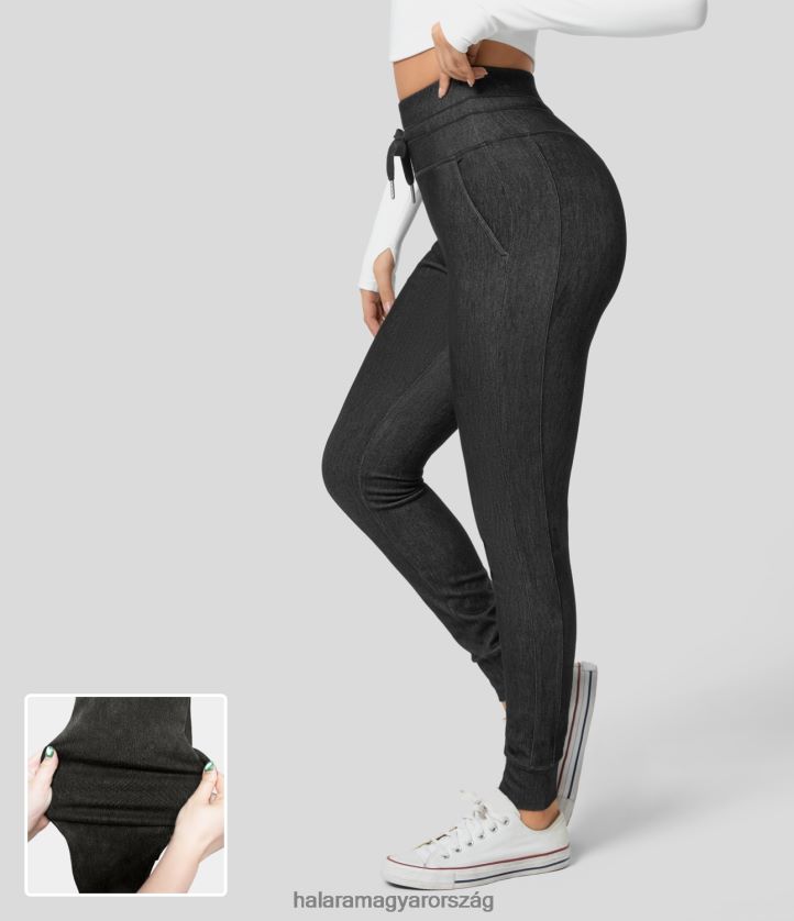 ruházat Halara magic magas derekú húzózsinóros oldalzseb rugalmas kötött jógafarmer mosott farmerfekete nők 8FPF8032