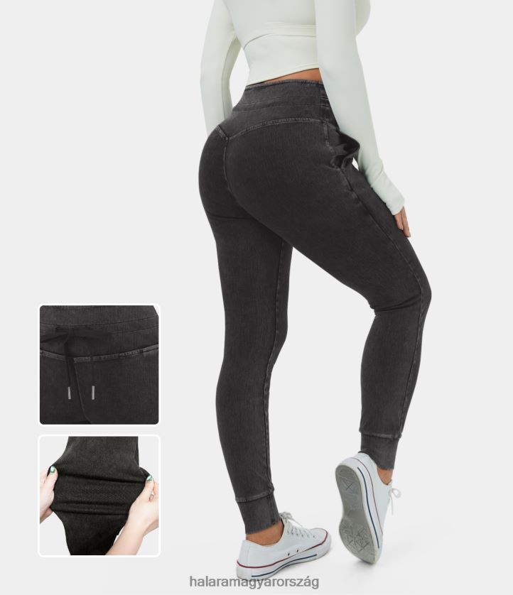 ruházat Halara varázslatos magas derekú, húzózsinóros oldalzseb mosott, rugalmas kötött alkalmi farmernadrág fekete szürke farmer nők 8FPF8011