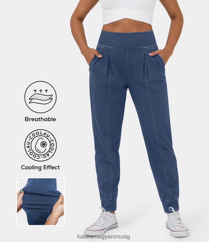 ruházat Halara varázslatos, magas derekú oldalzseb, hűvös tapintású, lélegző, mosott, rugalmas kötött alkalmi farmer mosott farmer indigókék nők 8FPF8048