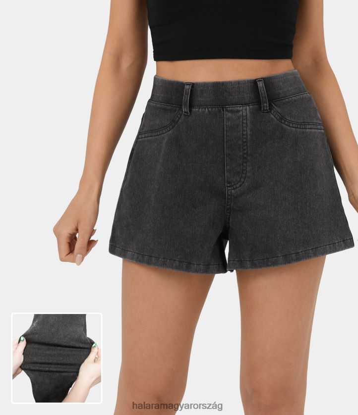 ruházat Halara varázslatos magas derekú hátsó oldalzseb rugalmas kötött farmer alkalmi rövidnadrág, 2,5" sötétszürke farmer nők 8FPF801321