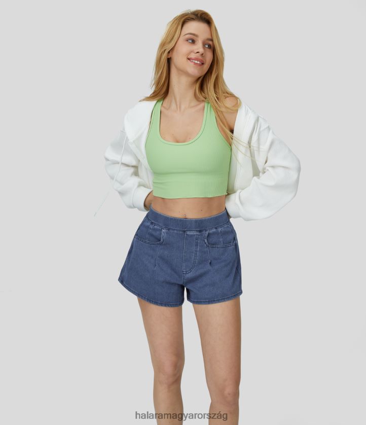 ruházat Halara varázslatos, magas derekú oldalzsebből készült, rugalmas kötött farmer alkalmi rövidnadrág mosott farmer tó kék nők 8FPF801357