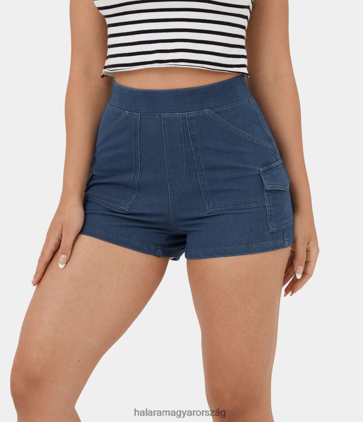 ruházat Halara varázslatos magas derekú, több zsebbel hűvös tapintású, légáteresztő mosott, rugalmas kötött farmer alkalmi rövidnadrág 2,5" mosott farmer sötétkék nők 8FPF801336