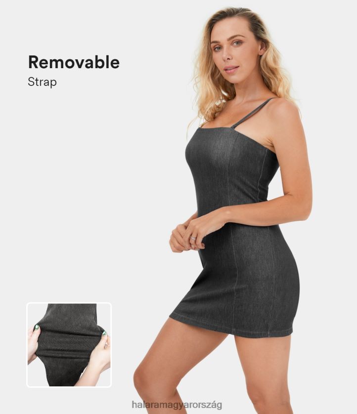 ruházat Halara Magic állítható és levehető pántos hát nélküli bodycon rugalmas kötött farmer mini alkalmi ruha mosott farmerfekete nők 8FPF801127