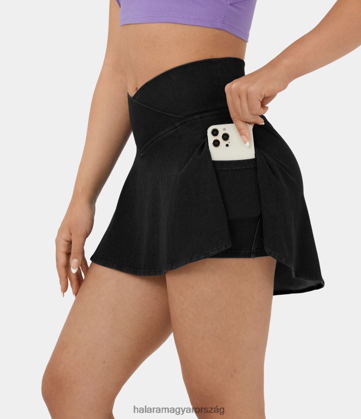 ruházat Halara magic crossover 2 az 1-ben oldalzseb hűvös tapintású, légáteresztő mosott, rugalmas kötött farmer mini alkalmi szoknya fekete nők 8FPF80631