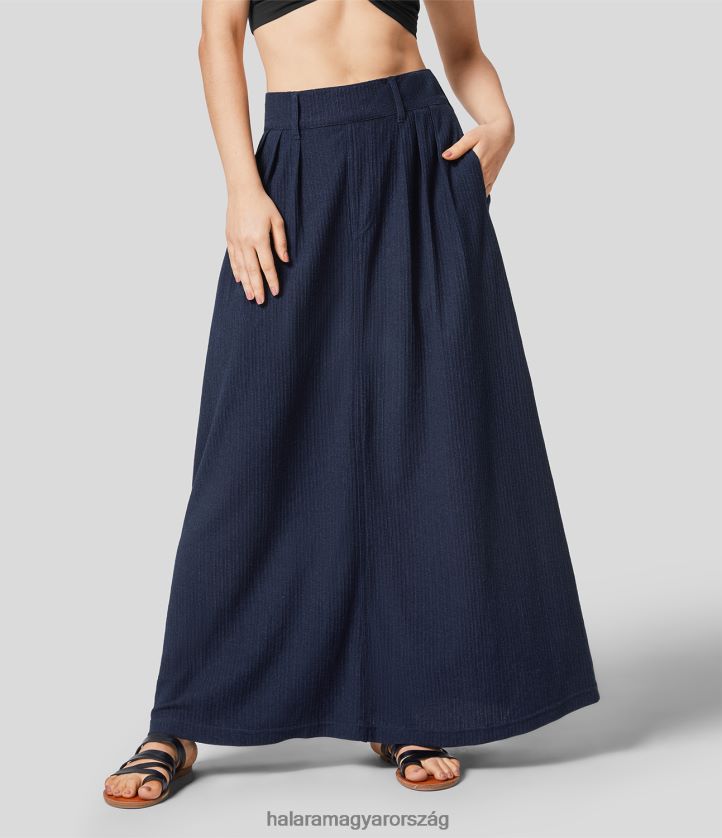 ruházat Halara magic középmagas oldalzseb egy vonalas maxi mosott rugalmas kötött farmer alkalmi szoknya sötét márga kék farmer nők 8FPF80749