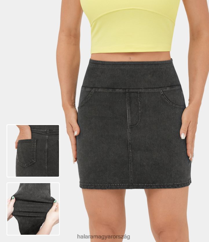 ruházat Halara magic magas derekú hátsó zsebben rugalmas kötött farmer bodycon mini alkalmi szoknya mosott farmerfekete nők 8FPF80682