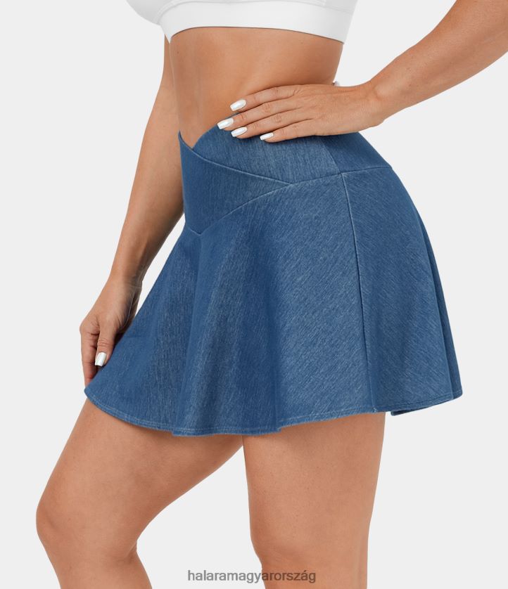ruházat Halara varázslatos magas derekú crossover 2 az 1-ben oldalzseb rugalmas, kötött farmer szoknya, lobogós alkalmi szoknya mosott farmer tó kék nők 8FPF80562