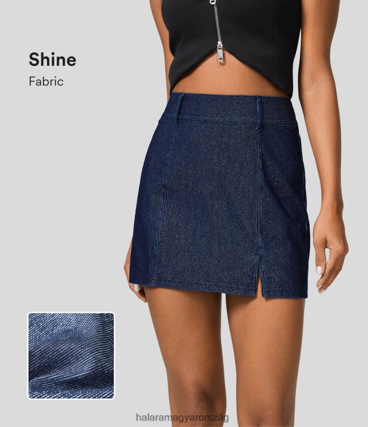 ruházat Halara varázslatos magas derekú hátsó zsebek osztott szegéllyel mini ezüst fényes rugalmas kötött farmer alkalmi szoknya sötétkék ezüst farmer nők 8FPF80666