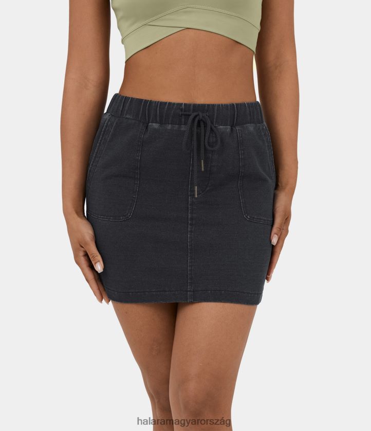 ruházat Halara varázslatos, magas derekú, húzózsinóros zsebben osztott, rugalmas kötött farmer mini alkalmi szoknya mosott farmerfekete nők 8FPF80589
