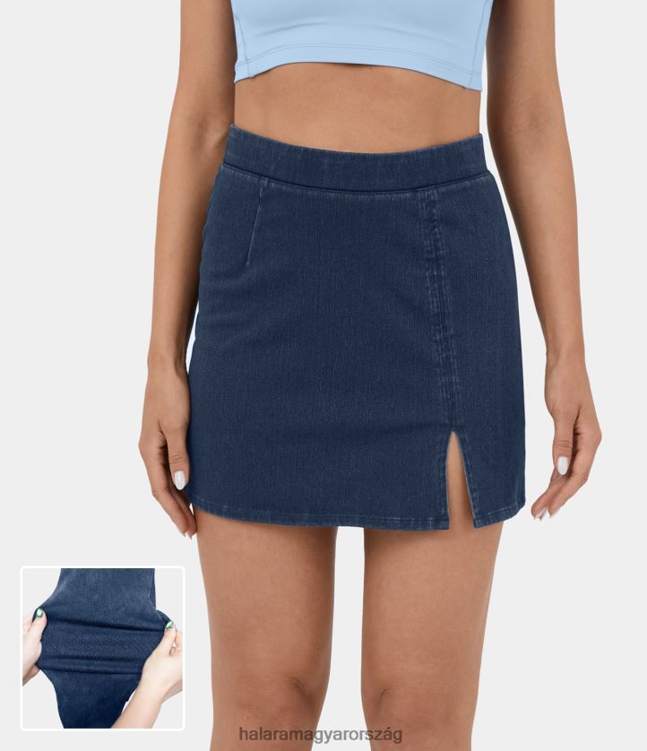 ruházat Halara varázslatos magas derekú, osztott szegélyű, rugalmas kötött farmer mini alkalmi szoknya mosott farmer indigó nők 8FPF80654
