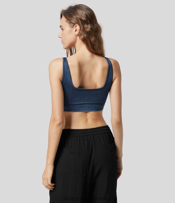 ruházat Halara magic u nyakú, hát nélküli rugalmas kötött farmer rövidített alkalmi felső mosott farmer tó kék nők 8FPF801368