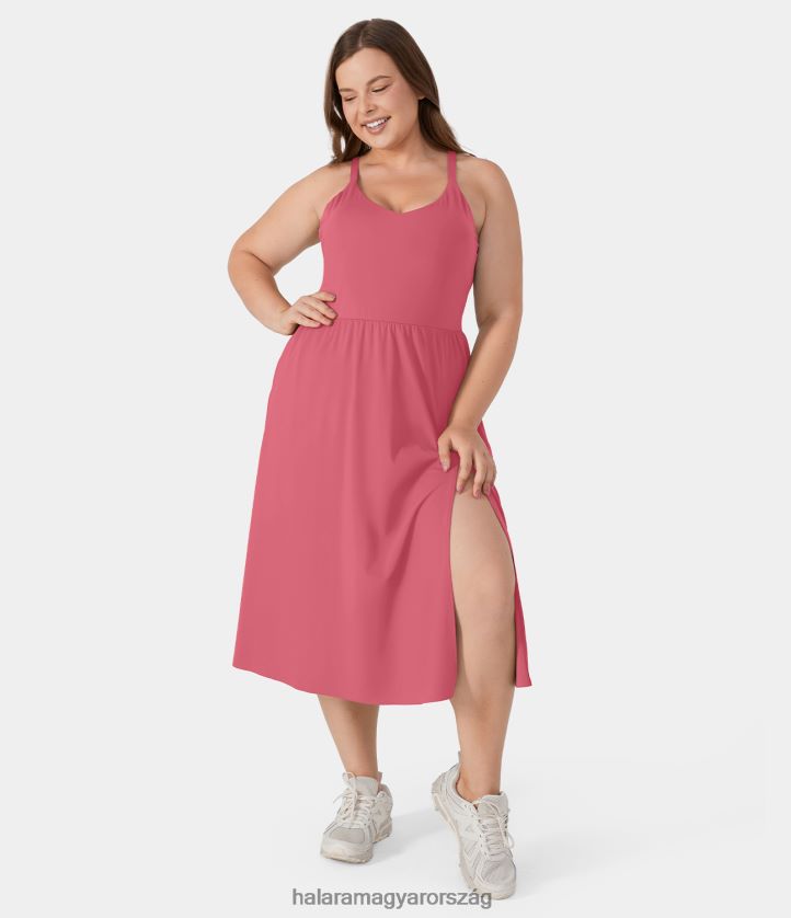 aktív ruházat Halara mindennapi molett midi chill dress-la land begónia rouge nők 8FPF802150