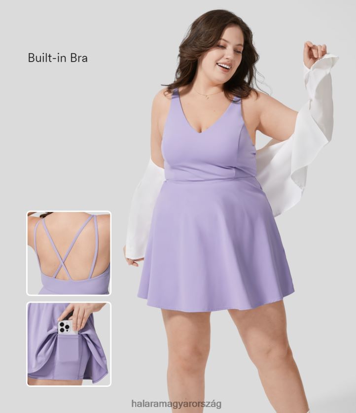 aktív ruházat Halara softlyzero plüss hát nélküli, keresztben keresztezett oldalzseb 2 részes barre balett tánc molett ruha levendula nők 8FPF802162