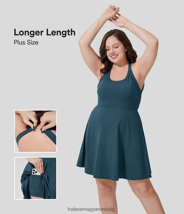 aktív ruházat Halara u nyak nélküli, csavart kivágott 2 az 1-ben oldalzseb mini barre balett tánc molett ruha-hosszabb majolika kék nők 8FPF802149