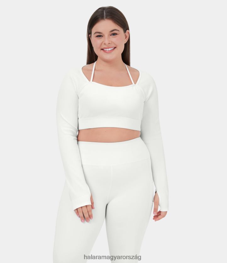 aktív ruházat Halara bordázott kötőfék pánt hüvelykujj lyuk molett vágott jóga sportfelső fehér nők 8FPF801941