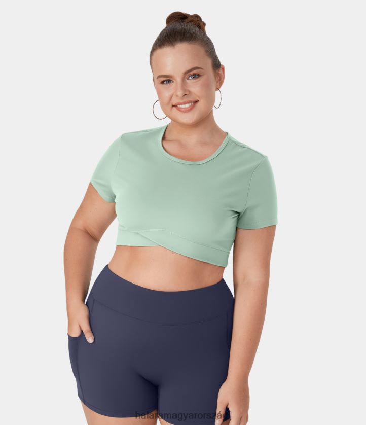 aktív ruházat Halara softlyzero plüss crossover szegély vágott molett jóga sportfelső finom zöld nők 8FPF801942