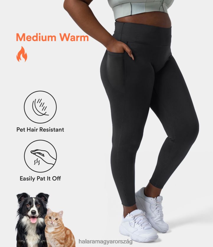 aktív ruházat Halara Patitoff kisállatszőrnek ellenálló polár crossover oldalzseb plusz méretű, alkalmi 7/8-as leggings fekete nők 8FPF801517
