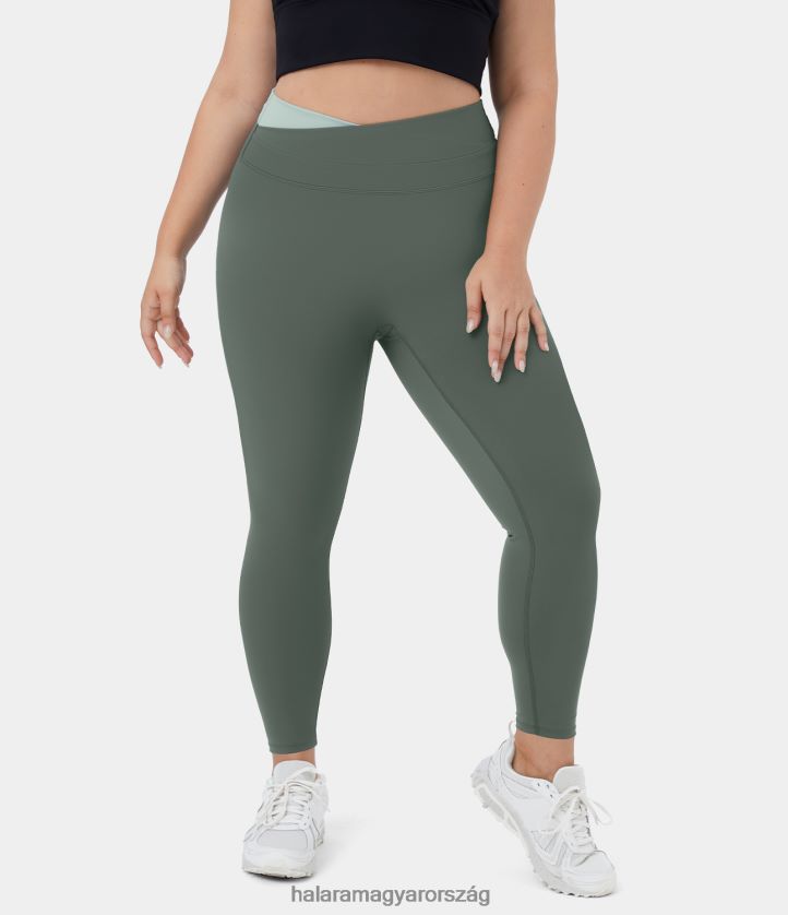 aktív ruházat Halara softlyzero crossover színes blokk 7/8 molett leggings füst szürke zöld nők 8FPF801469