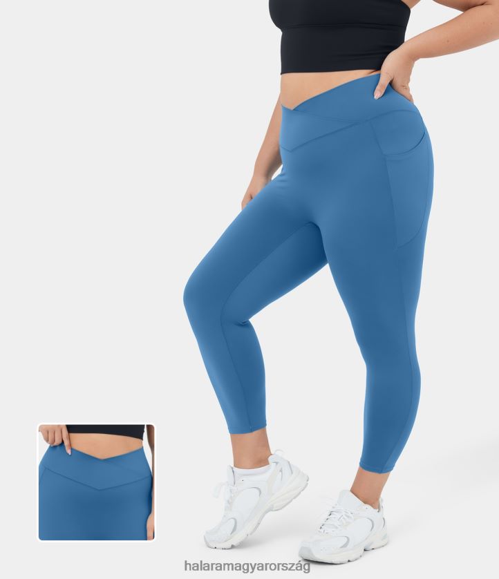 aktív ruházat Halara softlyzero magas derekú crossover oldalzseb molett jóga capri leggings komor kék nők 8FPF801458
