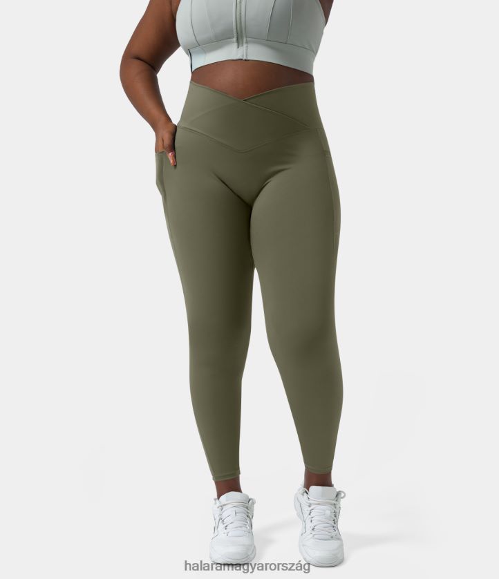 aktív ruházat Halara softlyzero magas derekú crossover oldalzseb sima plus méretű teljes hosszúságú leggings fű szürke zöld nők 8FPF801449