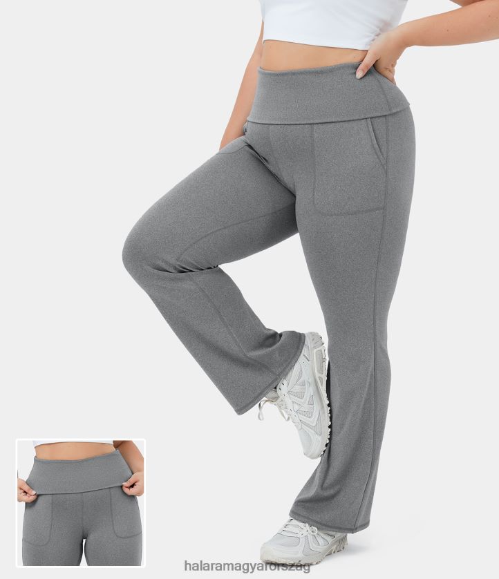 aktív ruházat Halara szuper magas derekú, lehajtható zsebes teljes hosszúságú flare plus méretű leggings foltos világosszürke nők 8FPF80323