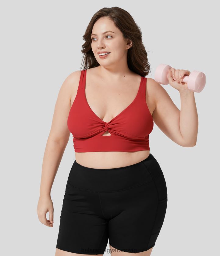 aktív ruházat Halara softlyzero légies alacsony tartású csavart kivágott háttámla cool touch barre balett tánc molett sportmelltartó mars vörös nők 8FPF802148