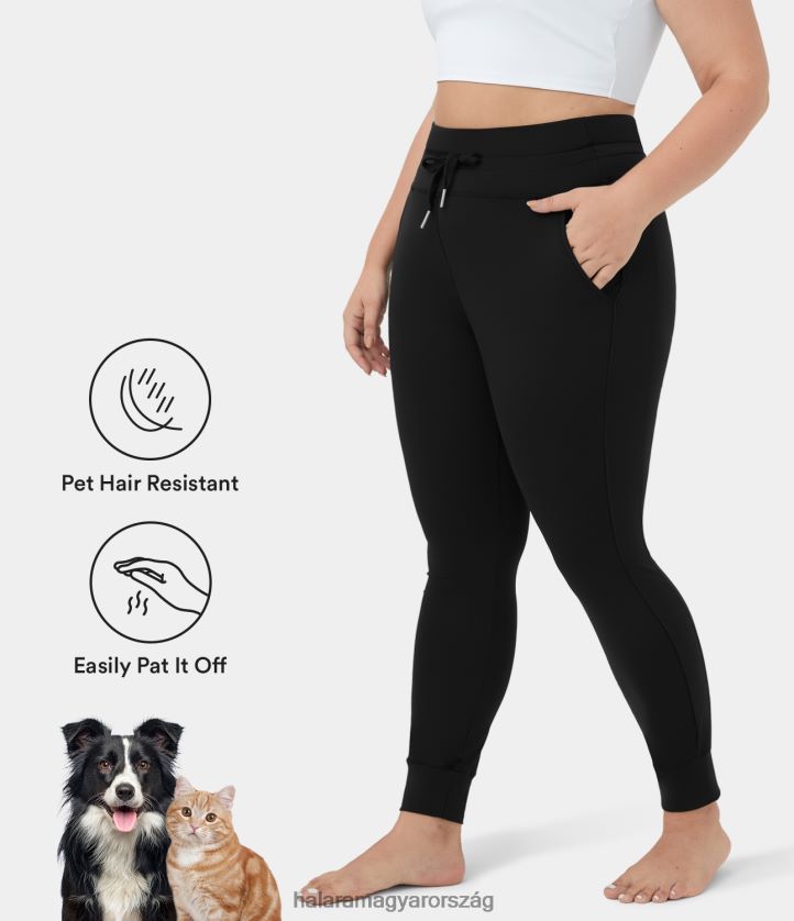 alsók Halara Patitoff flow kisállatszőrnek ellenálló, magas derekú húzózsinóros oldalzseb plusz méretű sima teljes hosszúságú kocogónadrág fekete nők 8FPF802141