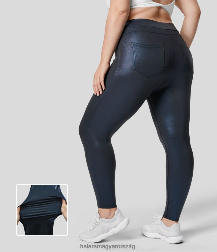alsók Halara softlyzero műbőr magas derekú hátsó oldalzseb 7/8 munka molett leggings fényes éjkék nők 8FPF801542