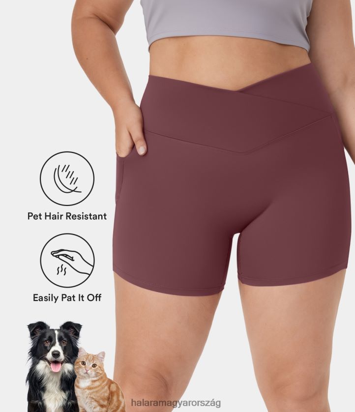 alsók Halara Patitoff kisállatszőr ellenálló crossover oldalzseb molett motoros rövidnadrág 5" piros mahagóni nők 8FPF801305