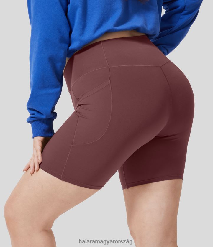 alsók Halara softlyzero magas derekú crossover oldalzseb jóga molett motoros rövidnadrág 7" piros mahagóni nők 8FPF801289
