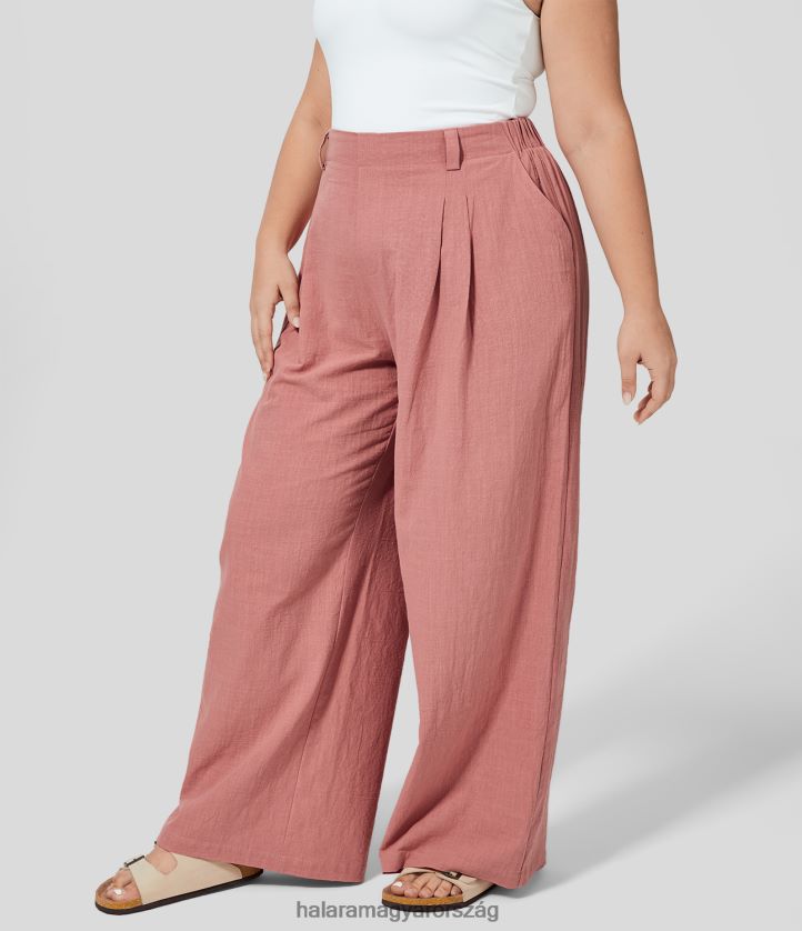 alsók Halara Magas derekú, szedett oldalzseb széles szárú, lezser, alkalmi pamut plus size nadrág rozetta nők 8FPF80485