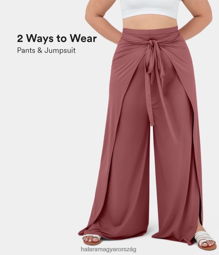 alsók Halara magas derekú nyakkendő elöl osztott szegély palazzo széles szárú, lezser, alkalmi plus size nadrág világos rózsa vörös nők 8FPF802132