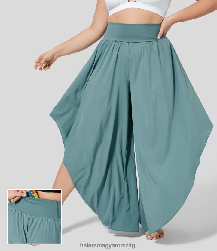 alsók Halara szellős, magas derekú hátú derékpánt zseb palazzo flowy fodros széles szárú gyorsszáraz tánc molett nadrág ásványkék nők 8FPF802133