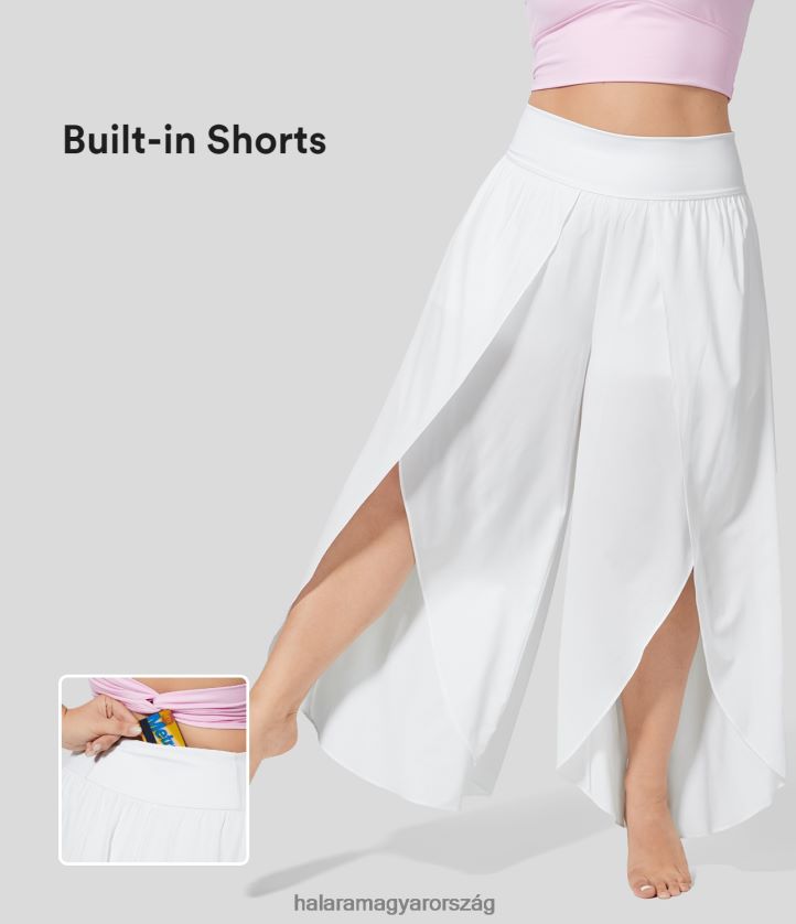 alsók Halara szellős, magas derekú hátsó derékpánt zseb palazzo flowy, osztott, széles szárú 2 az 1-ben gyorsan száradó alkalmi plus size nadrág fehér nők 8FPF802142