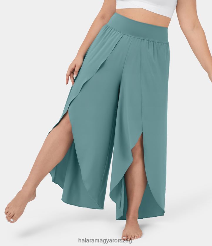 alsók Halara szellős, magas derekú hátsó derékpánt zseb palazzo flowy, osztott, széles szárú gyorsan száradó alkalmi plus size nadrág ásványkék nők 8FPF802119