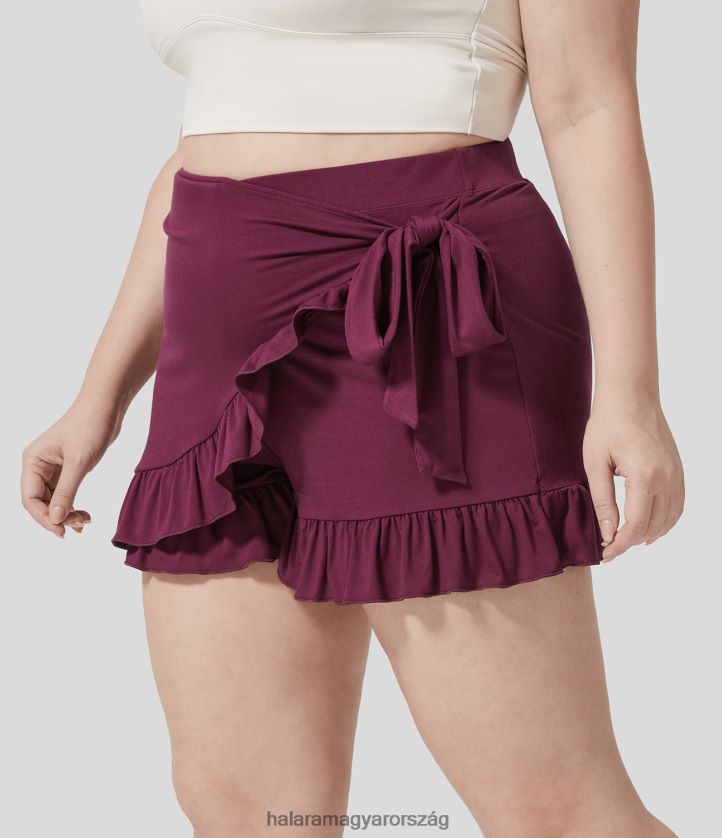 alsók Halara magas derekú megkötős oldalsó fodros szegély, lezser, alkalmi plus size rövidnadrág, 3,5" vörös ibolya nők 8FPF801271