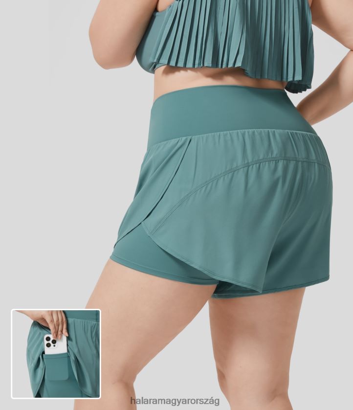 alsók Halara szellős szupermagas derekú ívelt szegély 2 az 1-ben oldalzseb gyorsszáraz jóga plus méretű 4" rövidnadrág ásványkék nők 8FPF802131
