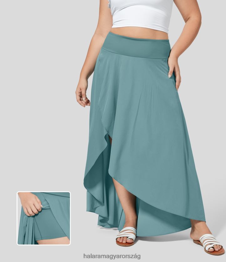 alsók Halara szellős, magas derekú magas, alacsony fodros 2 az 1-ben folyós midi gyorsan száradó alkalmi plus size szoknya ásványkék nők 8FPF80765